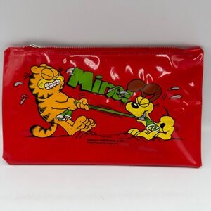 Vintage 1978 Garfield Odie Mine Red Vinyl Pencil Pouch Case Zippered Hong Kong